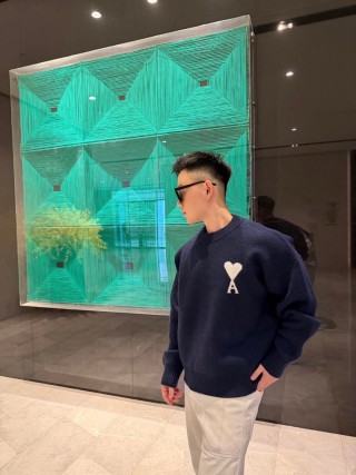 Ami Paris Heart Logo Crewneck Sweater Navy view 3