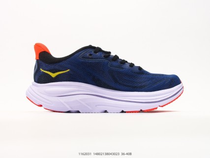 Hoka One One Clifton 10 Navy Yellow Coral Running Shoe view 2