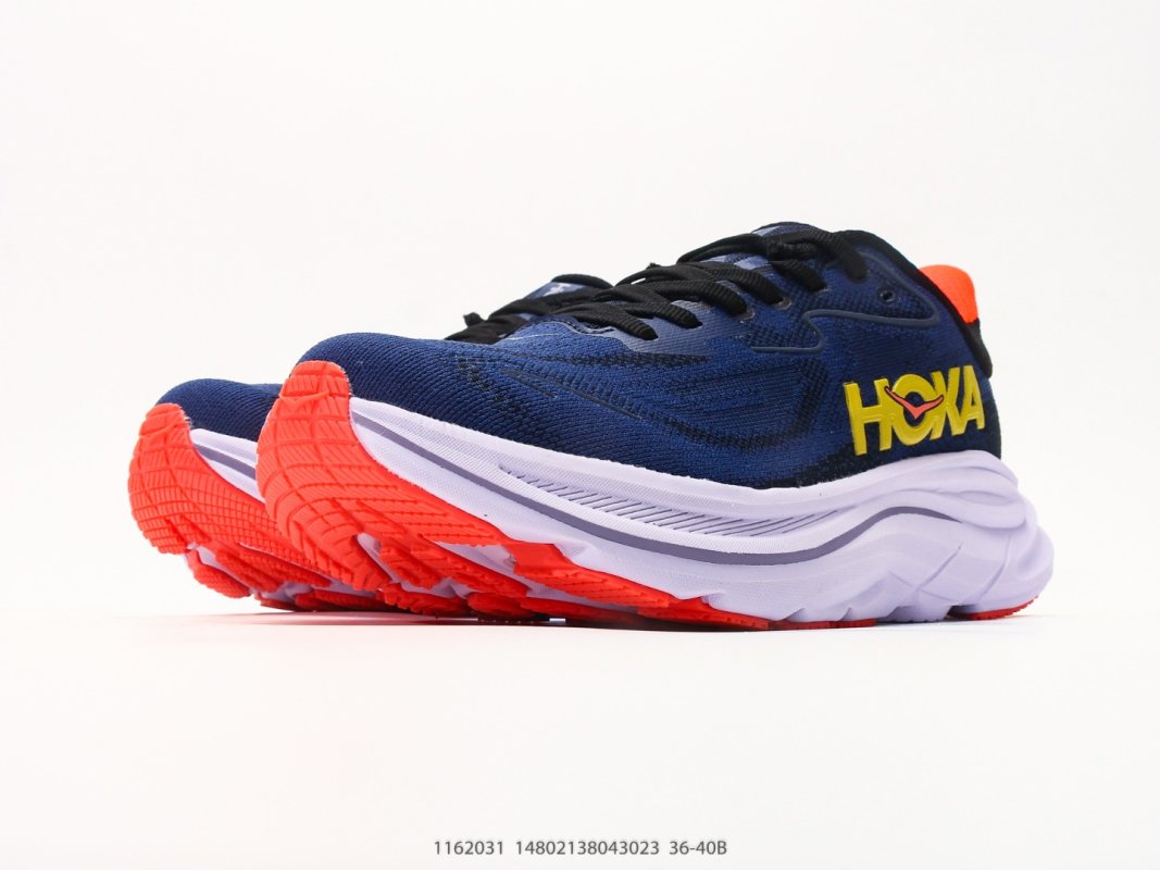 Hoka One One Clifton 10 Navy Yellow Coral Running Shoe view