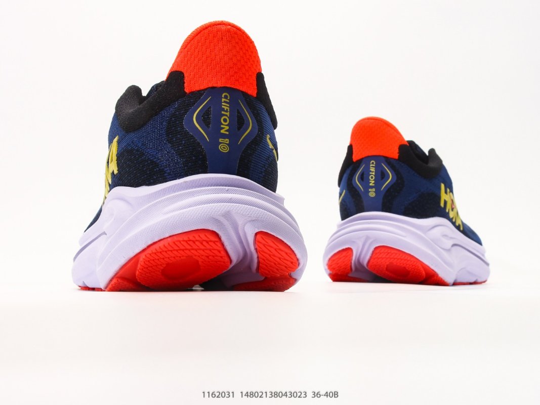 Hoka One One Clifton 10 Navy Yellow Coral Running Shoe view