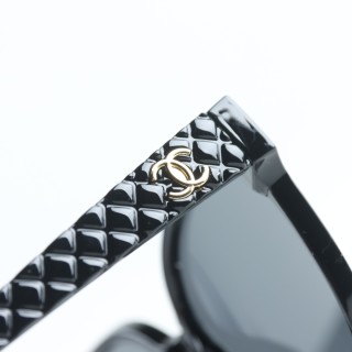 Chanel Square Sunglasses Black Grey Lens view 5