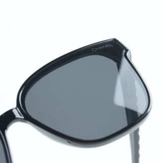 Chanel Square Sunglasses Black Grey Lens view 7