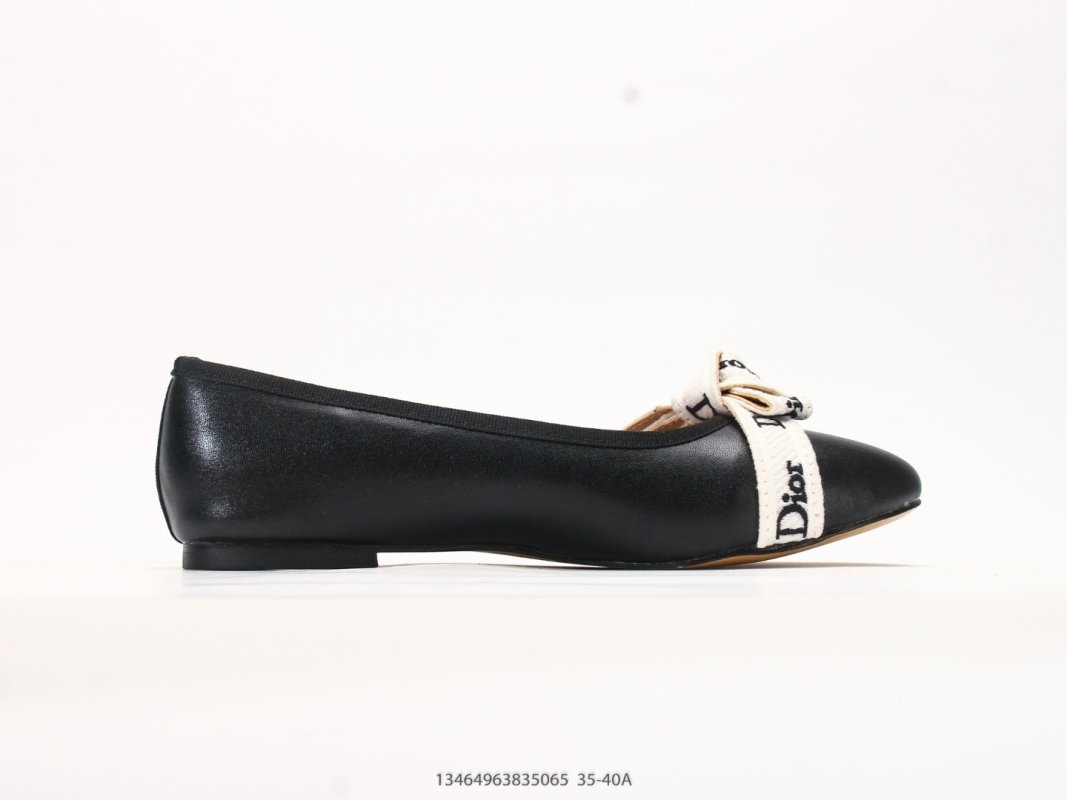 Dior J'Adior Ballet Flat Black Leather White Ribbon Bow view