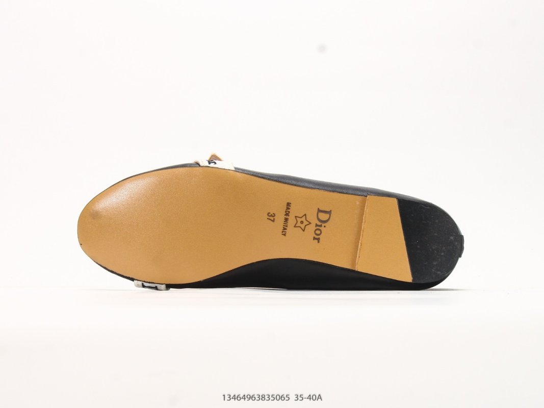 Dior J'Adior Ballet Flat Black Leather White Ribbon Bow view