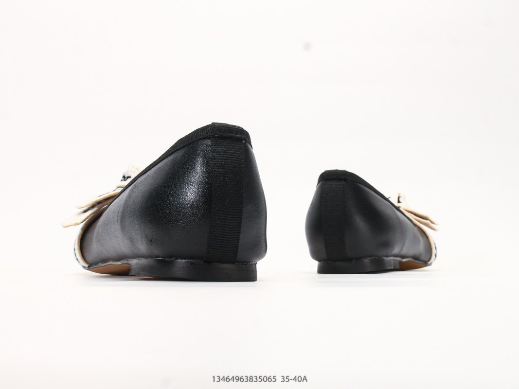 Dior J'Adior Ballet Flat Black Leather White Ribbon Bow view
