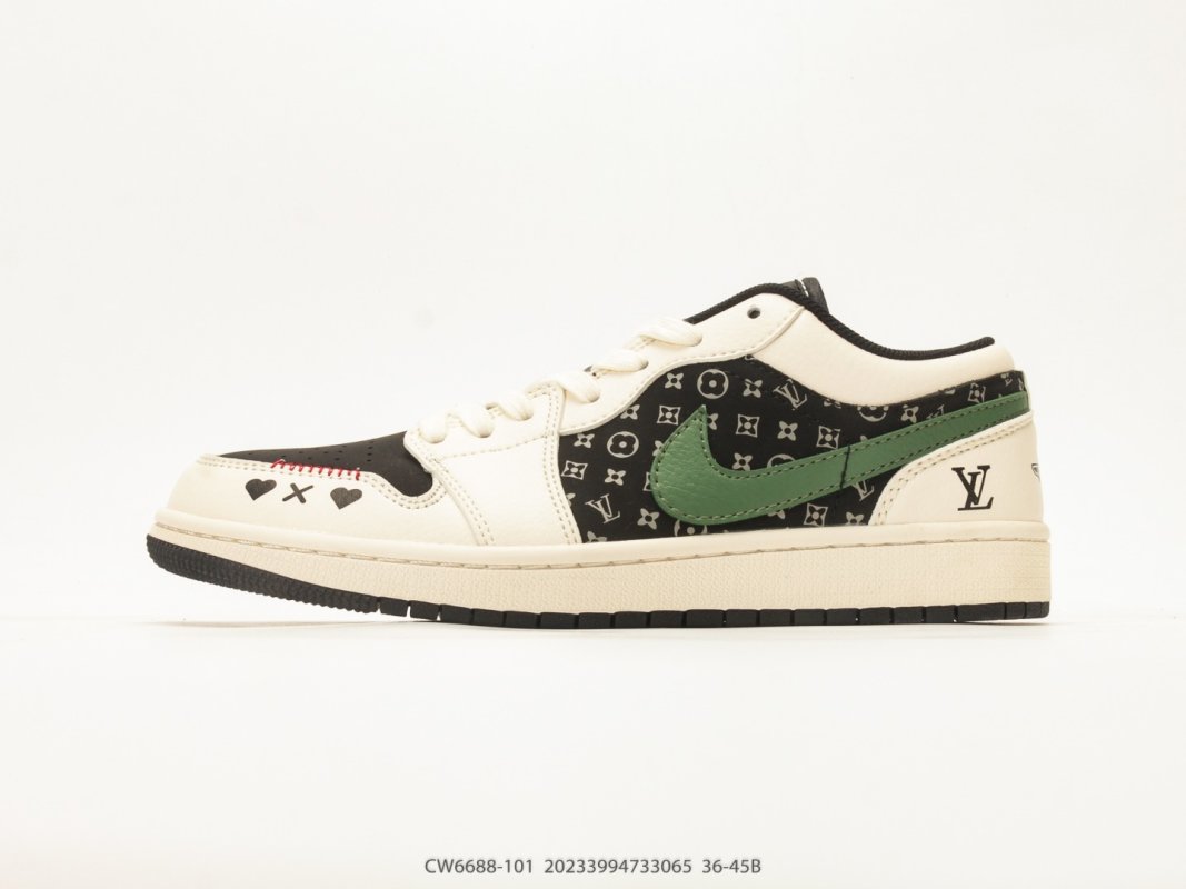 Jordan Air Jordan 1 Low Black White Green Monogram Collaboration