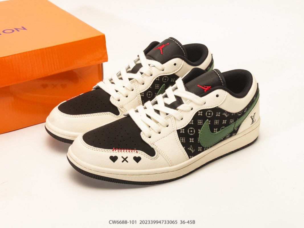 Jordan Air Jordan 1 Low Black White Green Monogram Collaboration view
