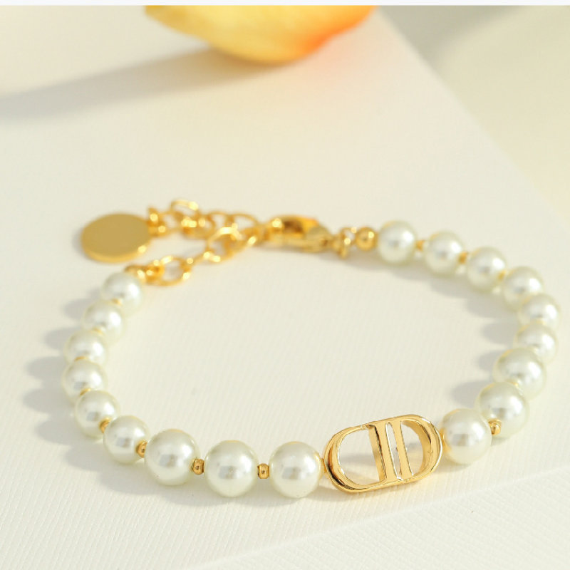 Dior CD Pearl Bracelet - Vintage Gold & Pearl Design view