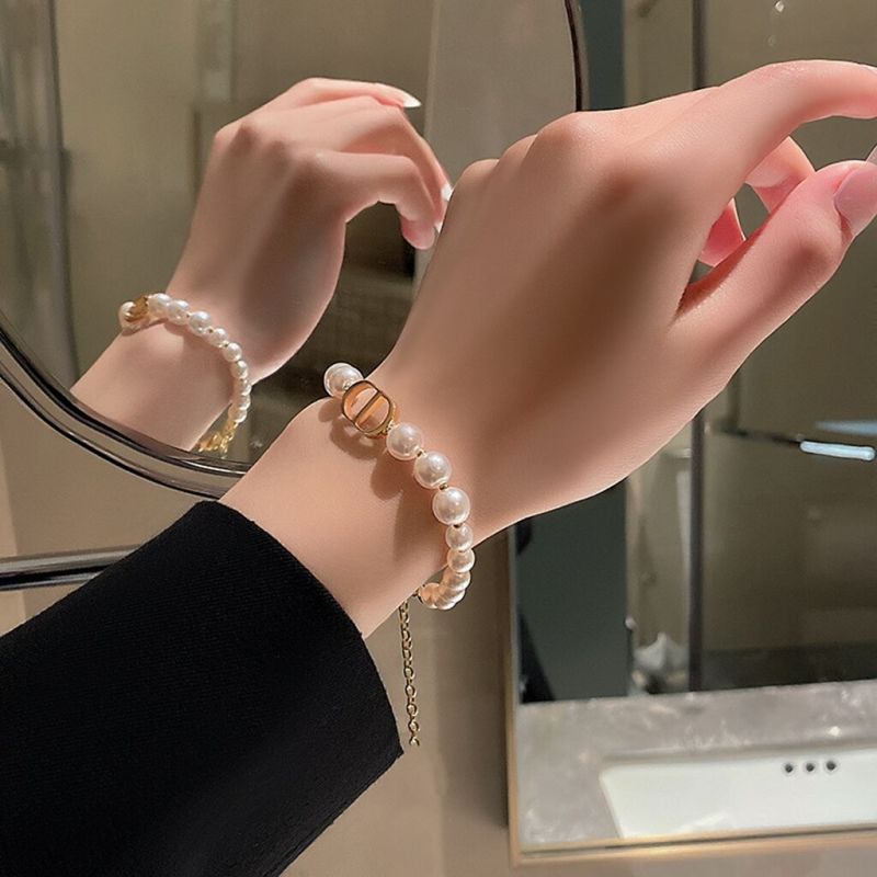 Dior CD Pearl Bracelet - Vintage Gold & Pearl Design view