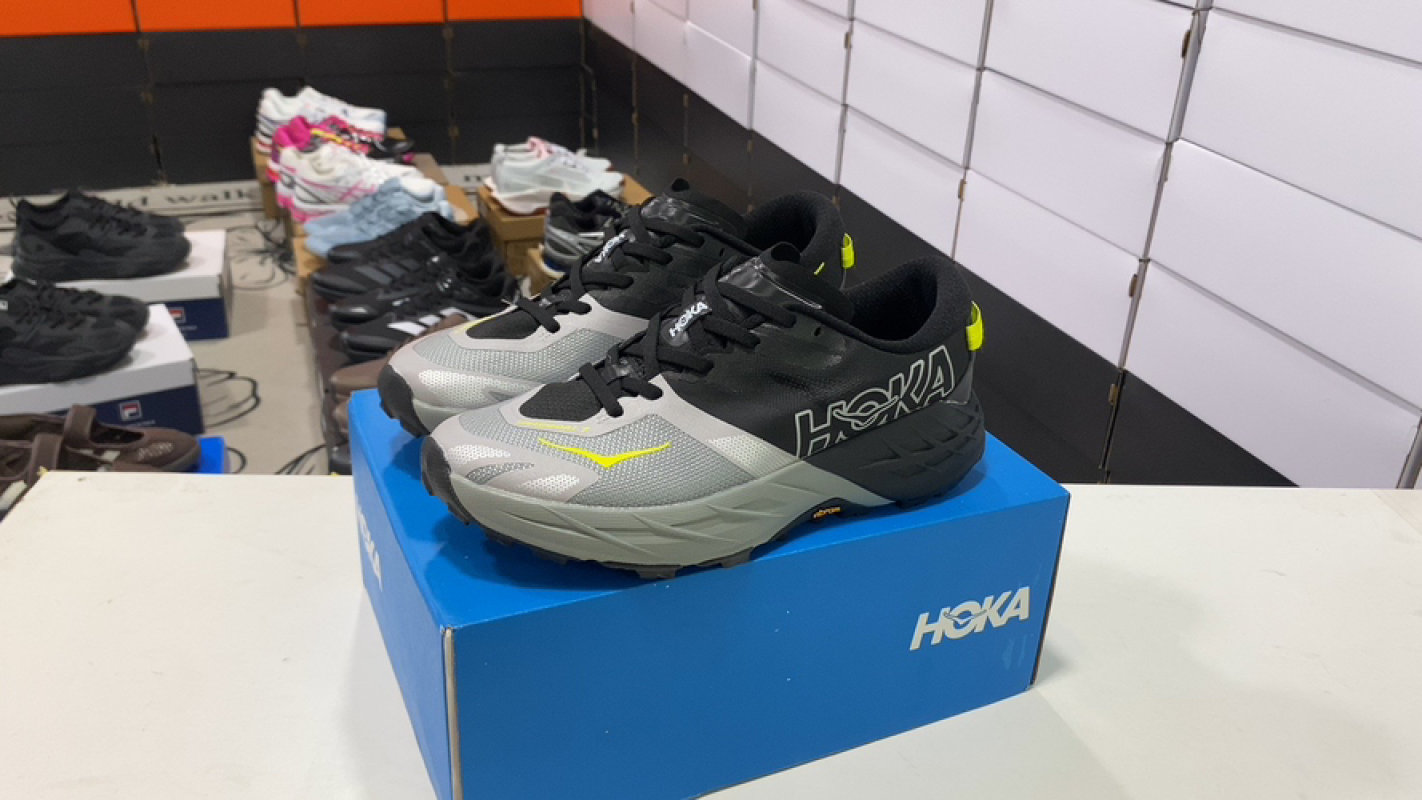 HOKA ONE ONE Speedgoat 7 Trail Running Shoe - Black/Gray/Neon Yellow