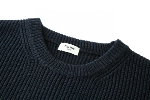 Celine 24SS Cutout Embroidery Crew Neck Wool Sweater Navy view 3