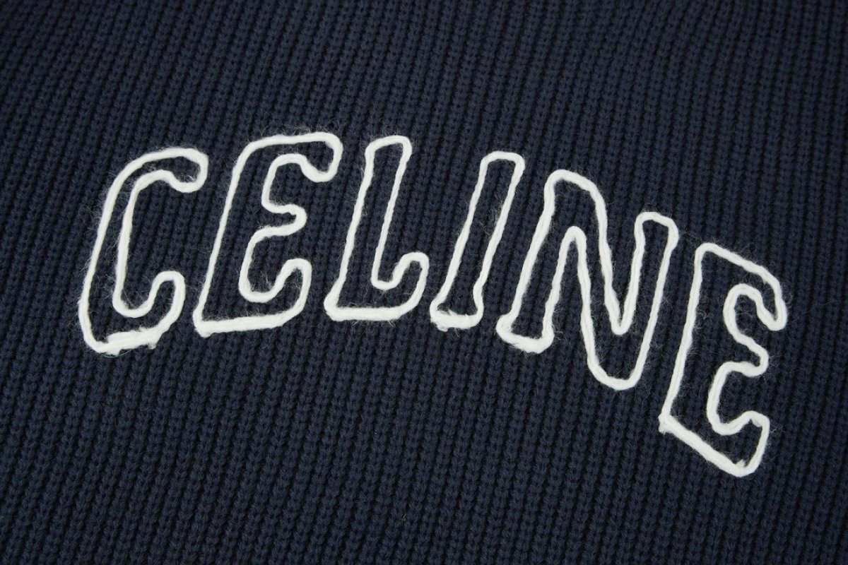 Celine 24SS Cutout Embroidery Crew Neck Wool Sweater Navy view