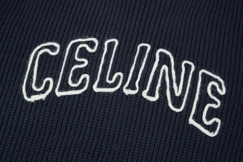 Celine 24SS Cutout Embroidery Crew Neck Wool Sweater Navy view 4