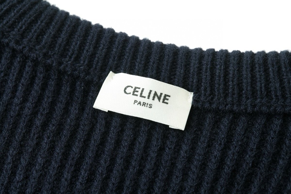 Celine 24SS Cutout Embroidery Crew Neck Wool Sweater Navy view
