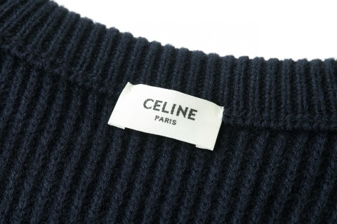 Celine 24SS Cutout Embroidery Crew Neck Wool Sweater Navy view 8
