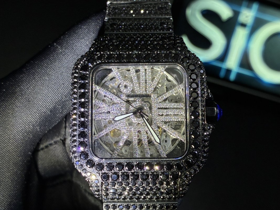 Cartier Santos Full Diamond Moissanite Replica Watch view