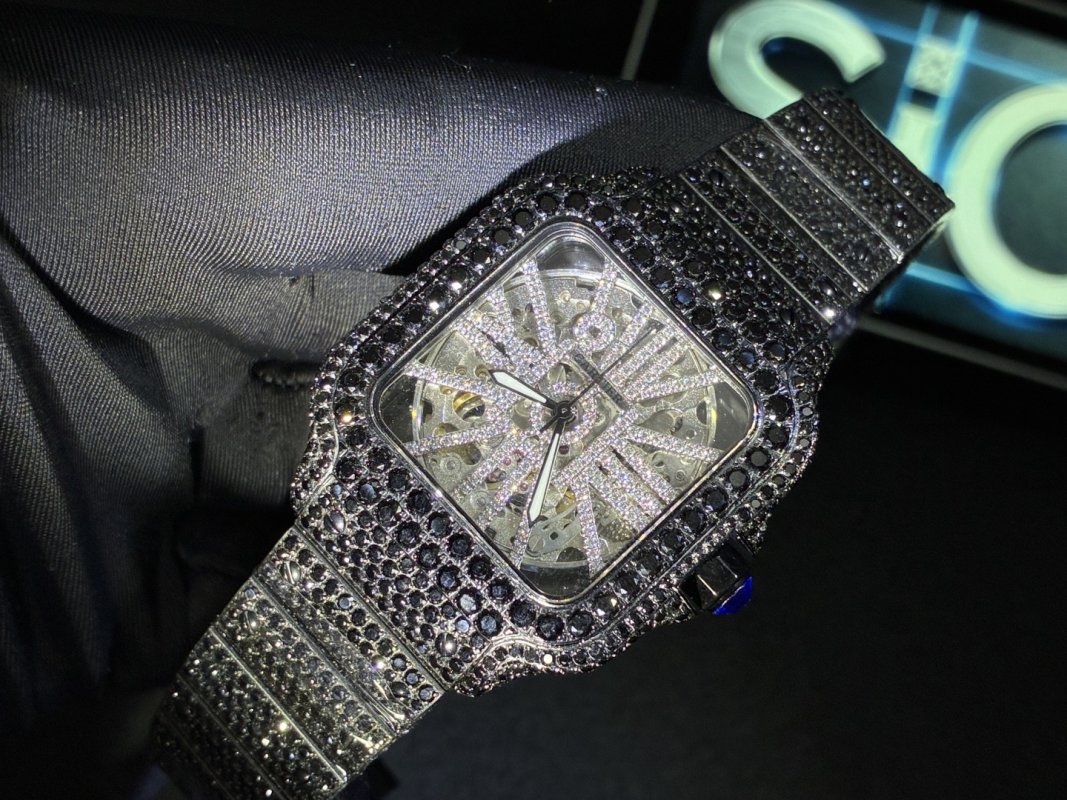 Cartier Santos Full Diamond Moissanite Replica Watch view