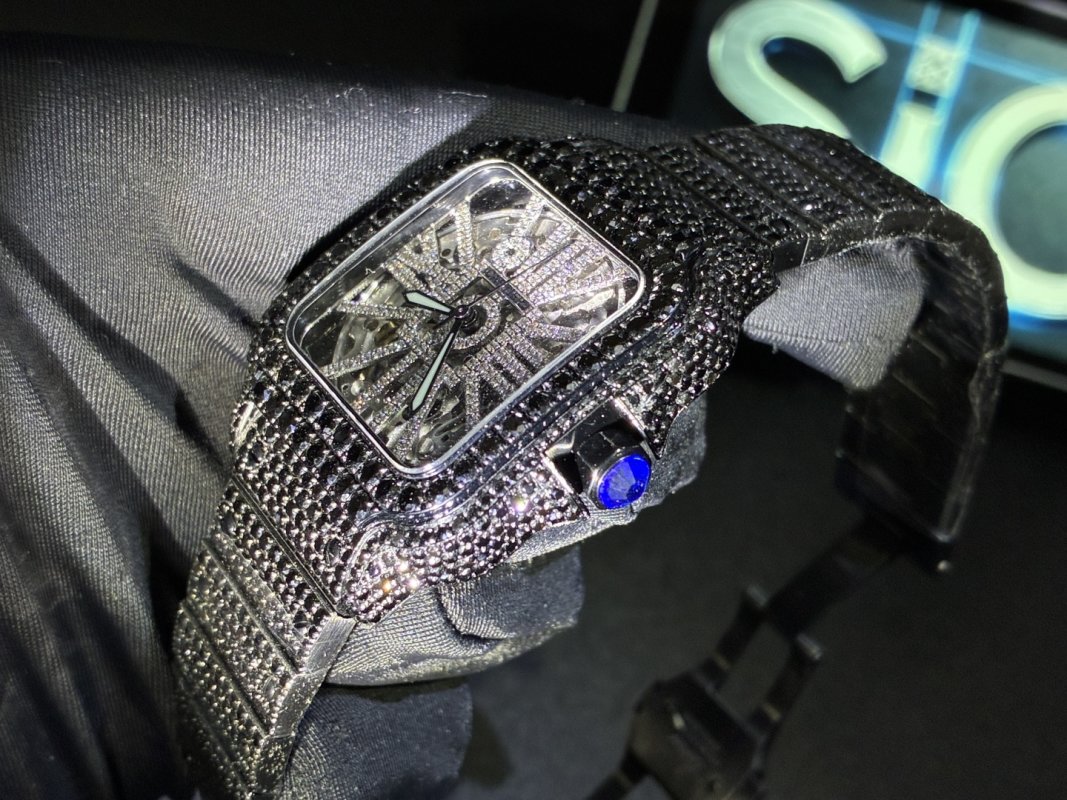 Cartier Santos Full Diamond Moissanite Replica Watch view