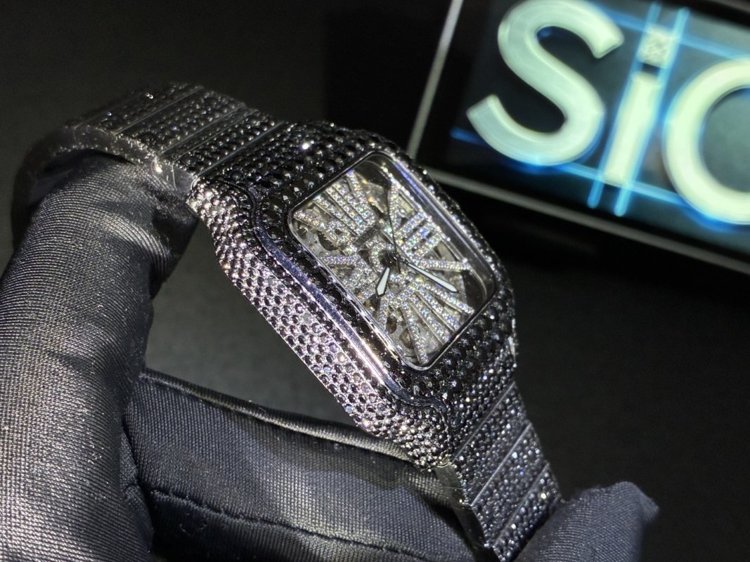 Cartier Santos Full Diamond Moissanite Replica Watch view