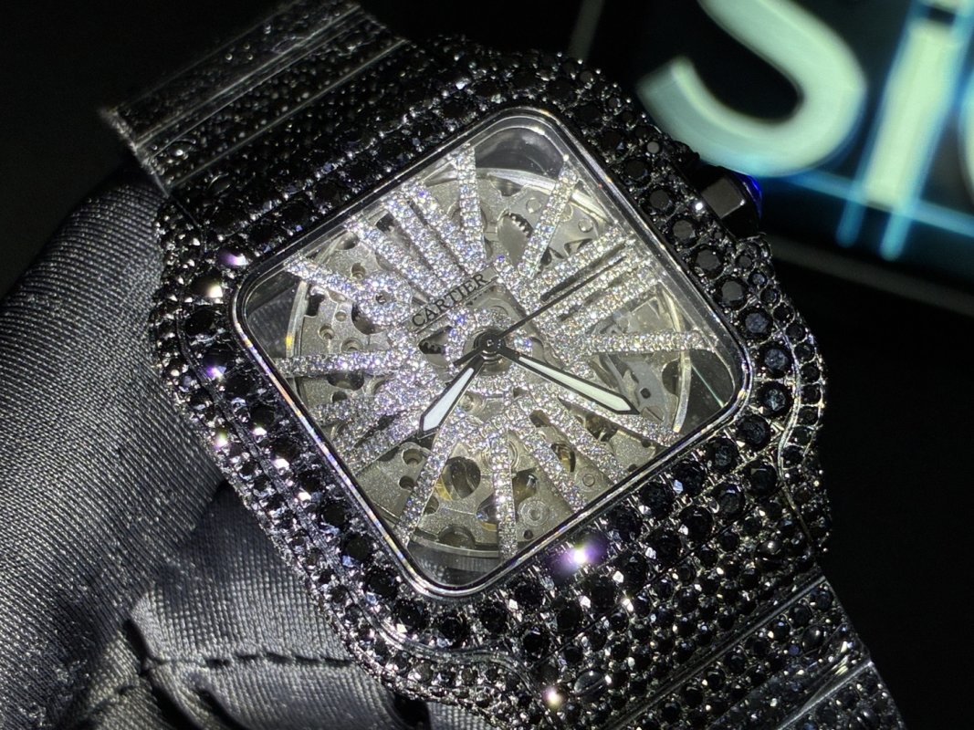 Cartier Santos Full Diamond Moissanite Replica Watch view