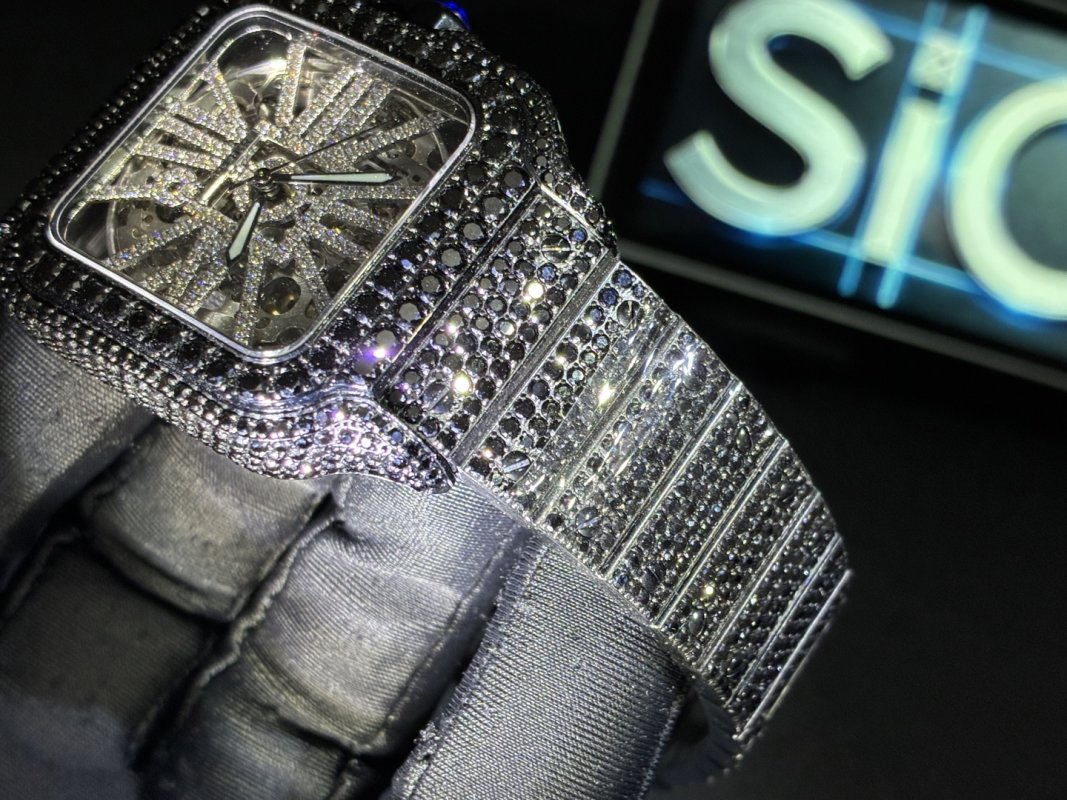 Cartier Santos Full Diamond Moissanite Replica Watch view