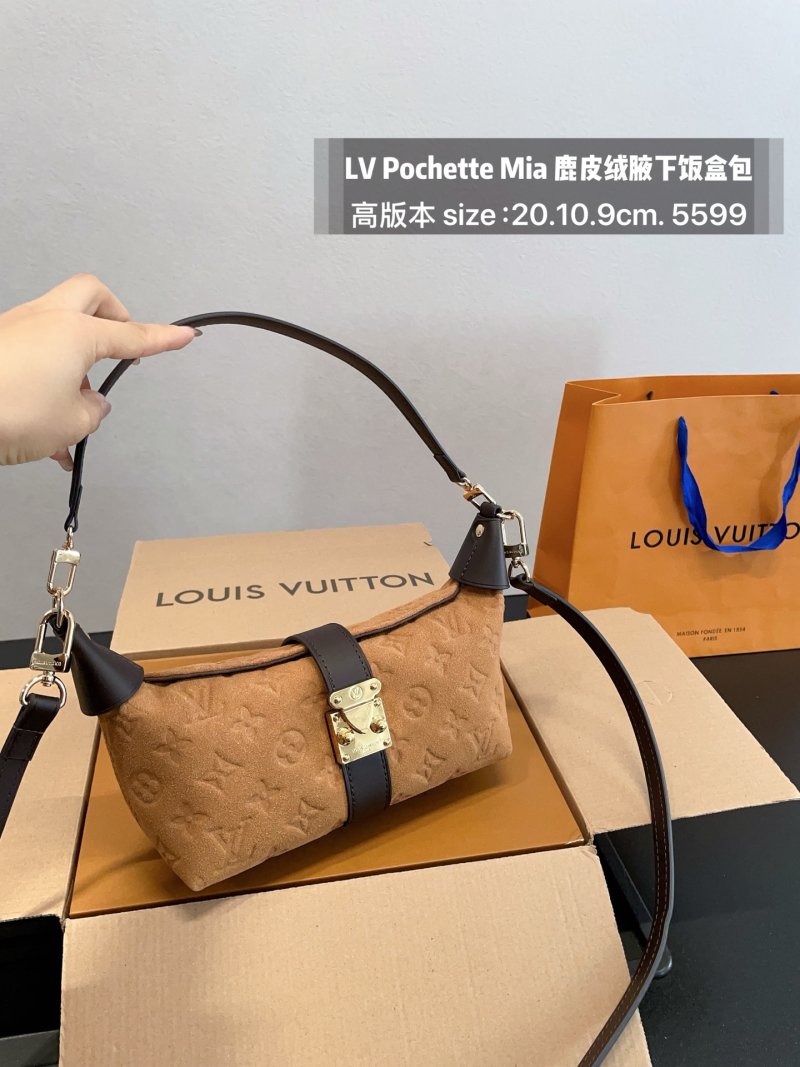 Louis Vuitton Pochette Mia Monogram Suede Shoulder Bag Tan