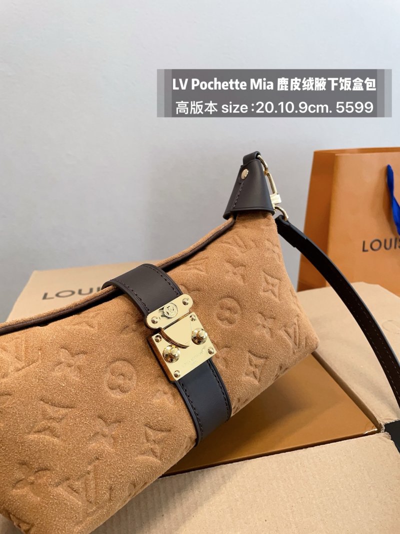 Louis Vuitton Pochette Mia Monogram Suede Shoulder Bag Tan view