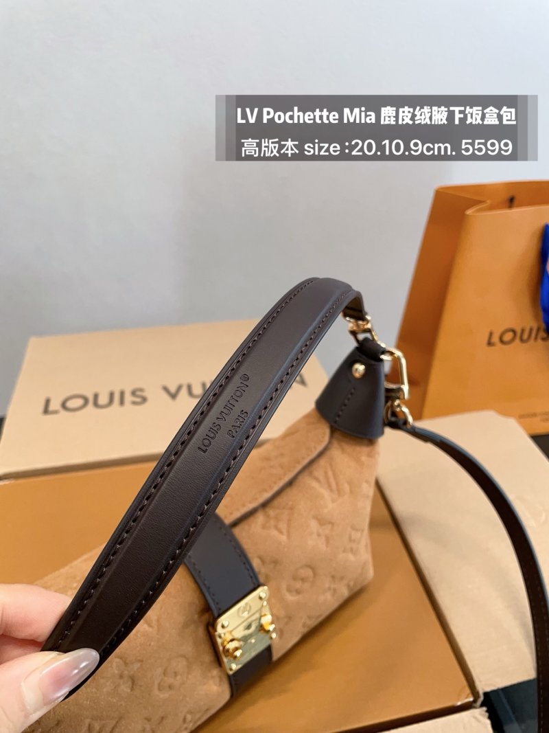 Louis Vuitton Pochette Mia Monogram Suede Shoulder Bag Tan view