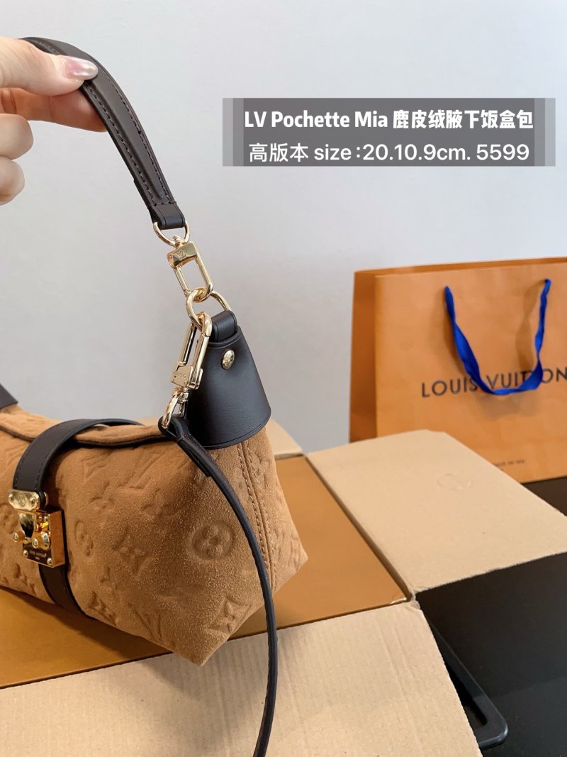 Louis Vuitton Pochette Mia Monogram Suede Shoulder Bag Tan view