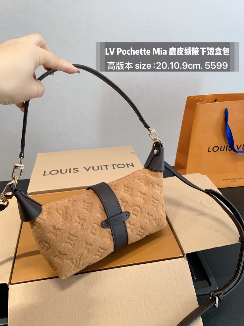 Louis Vuitton Pochette Mia Monogram Suede Shoulder Bag Tan view
