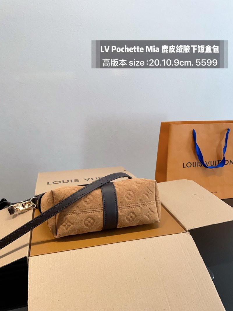 Louis Vuitton Pochette Mia Monogram Suede Shoulder Bag Tan view