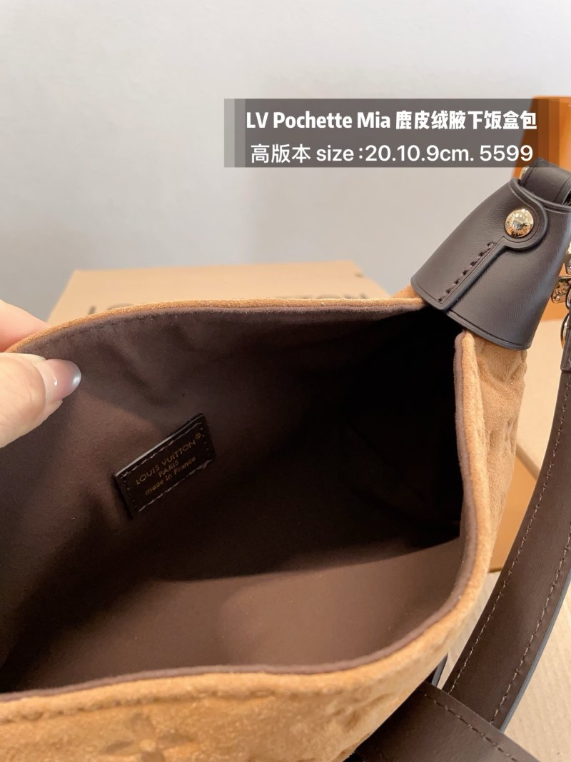 Louis Vuitton Pochette Mia Monogram Suede Shoulder Bag Tan view