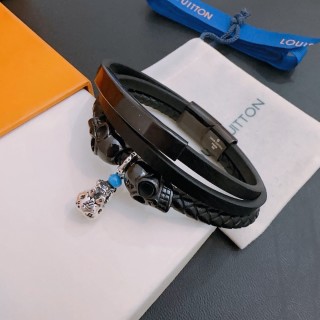Louis Vuitton Black Leather Punk Silver Charm Bracelet Stack view 2