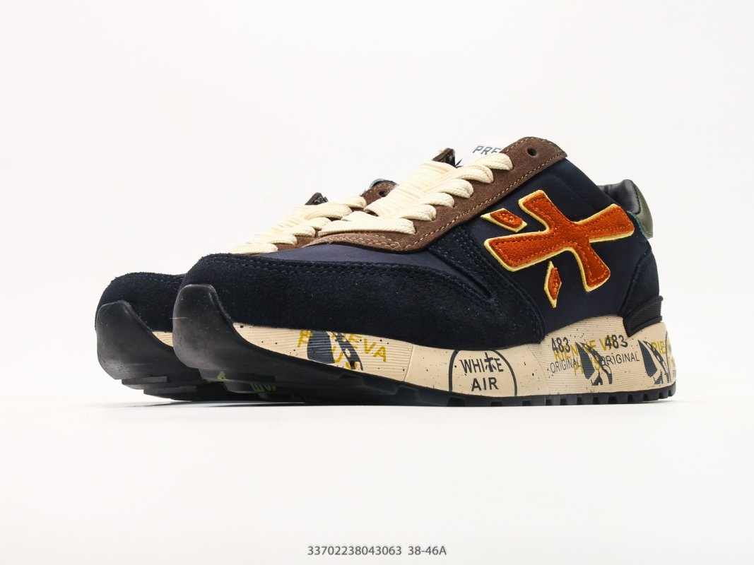 Premiata Mick Navy Orange Suede Leather Casual Sneaker view