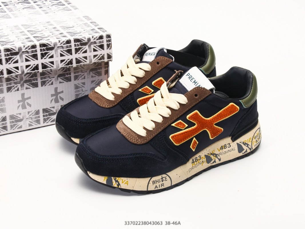 Premiata Mick Navy Orange Suede Leather Casual Sneaker view