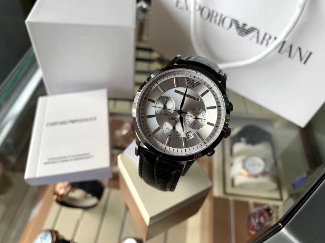 Armani AR2432 Chronograph Black Leather Men's Watch