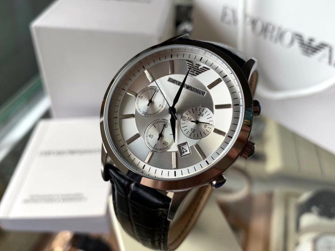 Armani AR2432 Chronograph Black Leather Men's Watch view