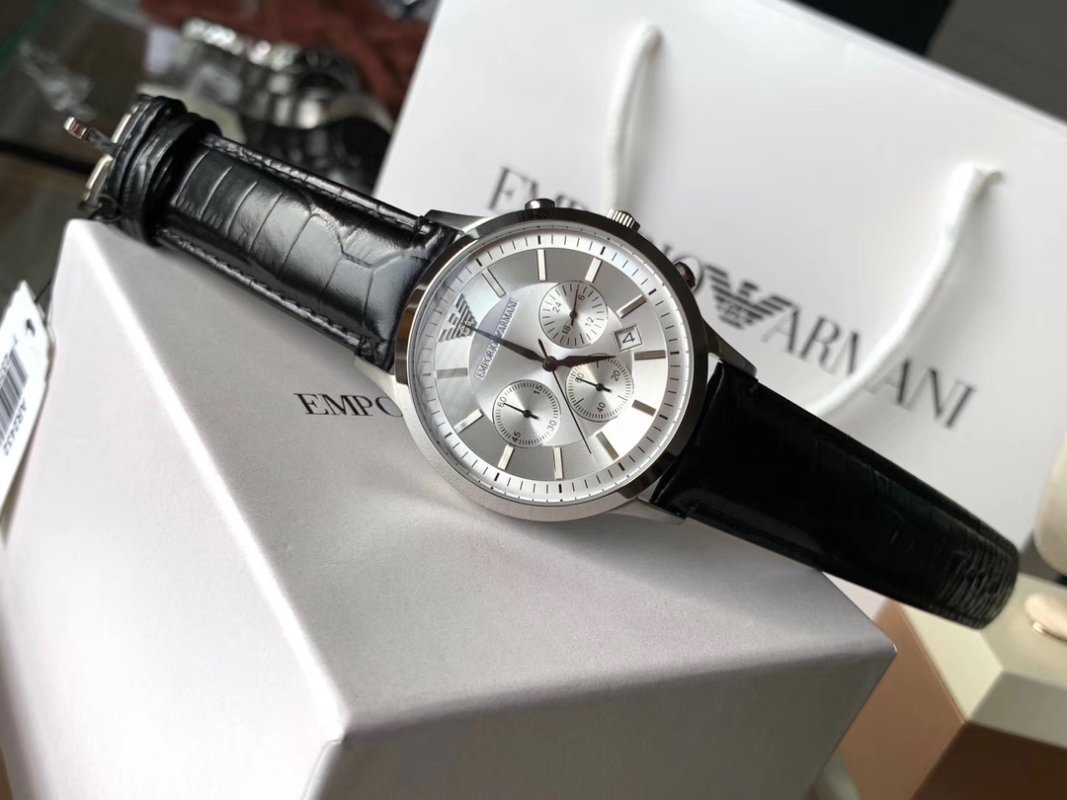 Armani AR2432 Chronograph Black Leather Men's Watch view