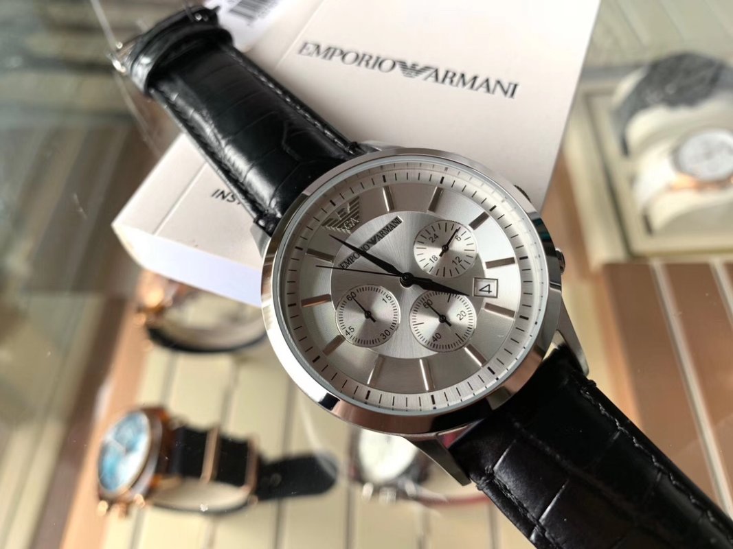 Armani AR2432 Chronograph Black Leather Men's Watch view