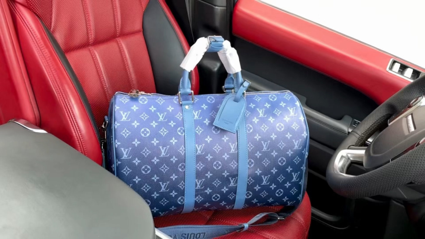 Louis Vuitton Keepall 55 Monogram Canvas Travel Bag Blue