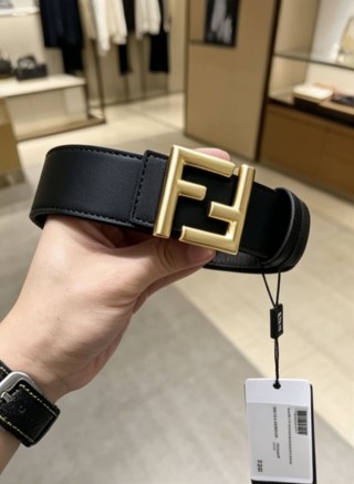 Fendi FF Wide Leather Belt Black Gold 38MM view 1