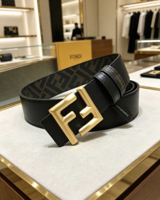Fendi FF Wide Leather Belt Black Gold 38MM view 3