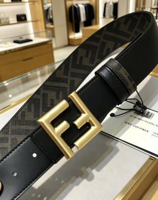 Fendi FF Wide Leather Belt Black Gold 38MM view 5