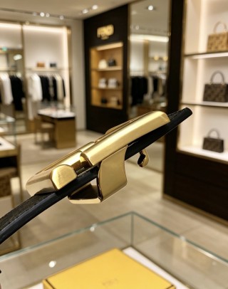 Fendi FF Wide Leather Belt Black Gold 38MM view 7