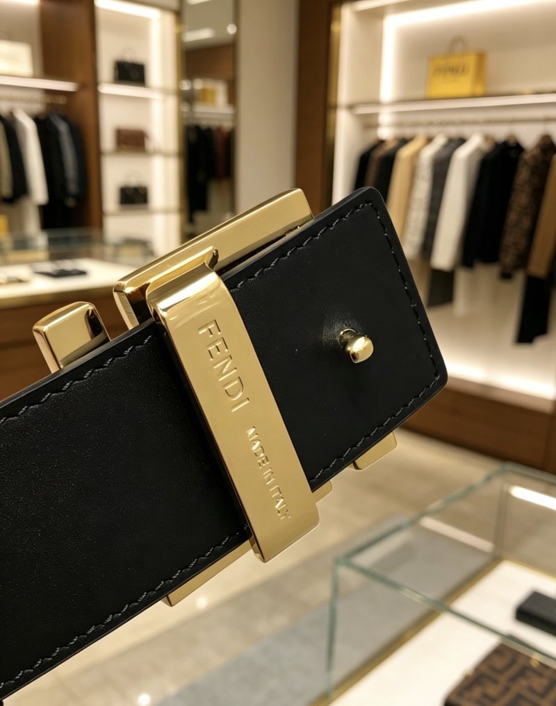 Fendi FF Wide Leather Belt Black Gold 38MM view