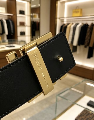 Fendi FF Wide Leather Belt Black Gold 38MM view 8