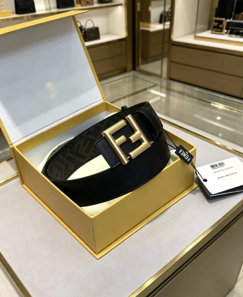 Fendi FF Wide Leather Belt Black Gold 38MM view