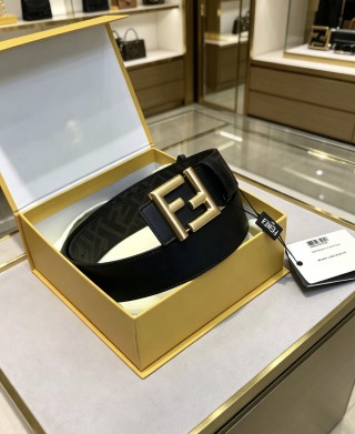 Fendi FF Wide Leather Belt Black Gold 38MM view 9