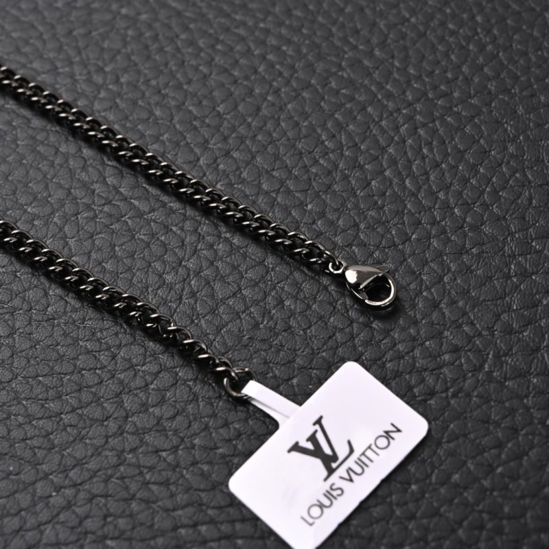 LV Floral Diamond Logo Chain Necklace Black Silver view