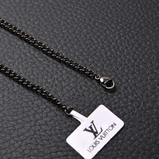 LV Floral Diamond Logo Chain Necklace Black Silver view 6